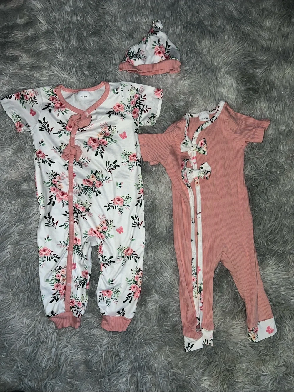 Floral & Pink Baby One-Piece Set with Hat